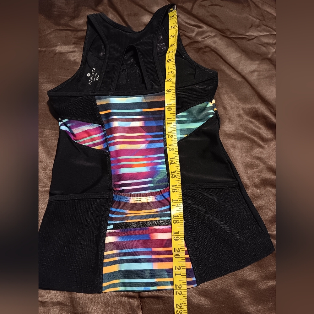 ATHLETA Tankini Top Swim Out Open Back SzXXS Rainbow Stripe Mesh Performance - Picture 9 of 13